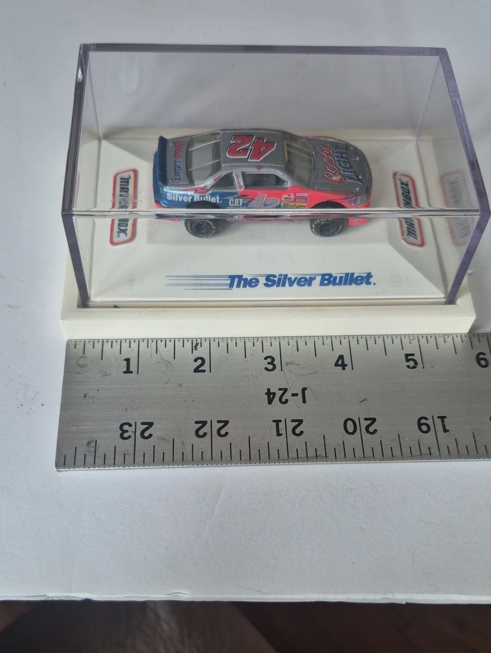 Matchbox Kids Silver Bullet #42 Die-Cast Race Car-Blue & Silver Gently Displayed